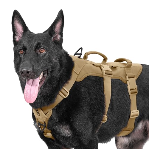 OneTigris Arnês para cães, T-Bone T-Bone Tactical arnês com 2 asas à prova de fugas, arnês ajustável para cães, caça, caminhadas, treino, passeio, atividades ao ar livre (castanho, L)