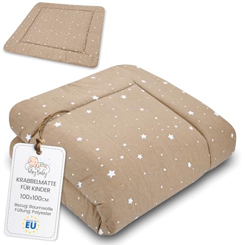 Tapete de bebé acolchoado dobrável - manta de jogo para bebés tapete de chão infantil ou tapete infantil quarto para meninos e meninas 100 cm bege com estrelas brancas
