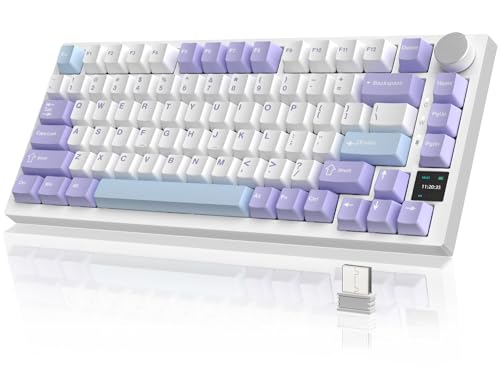 YINDIAO Ajazz AK820PRO Mechanical Keyboard com TFT Smart Display&Knob, 2,4 G Wireless/BT5.1/USB-C Wired, 75% ANSI Layout, 5 Sound Absorbing Foams, Hot-Swap Linear Switch, RGB Backlit, para PC, MAC
