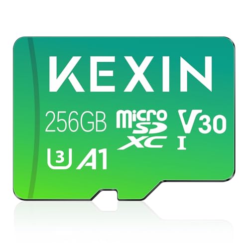 KEXIN Cartão de memória 256 GB MicroSD SDXC para cartão, externo UHS-3 Class 10, alta velocidade e gravação de vídeo 4K, micro SD com adaptador