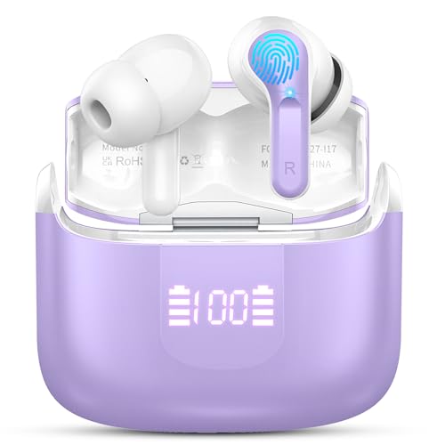 Ordtop Auriculares sem fios, auriculares Bluetooth 5.4 HiFi estéreo com 4 ENC Mic, 40H capacetes sem fios Bluetooth redução de ruído, IP7 impermeáveis auriculares In-Ear, ecrã LED, USB-C
