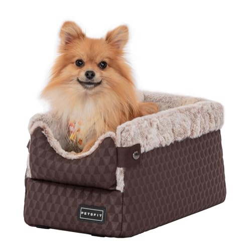 Petsfit Assento de cão de consola de centro de carro para cães pequenos gatos, cadeira de carro para cão com cintos de segurança melhorados, lavável para cães pequenos até 5 kg