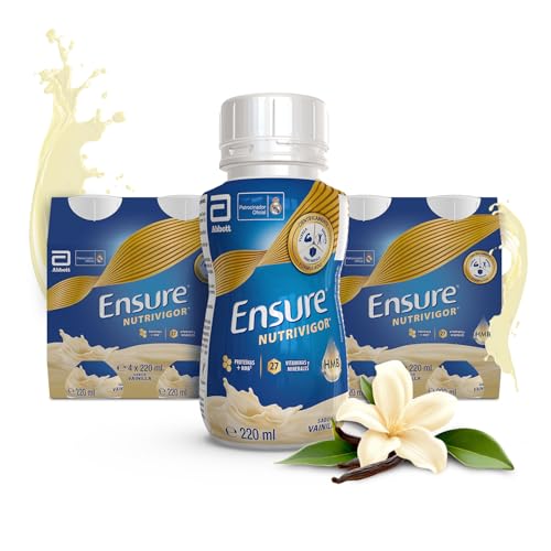 Ensure Nutrivigor - Complemento alimentar para adultos, com HMB, proteínas, vitaminas e minerais, como cálcio - sabor baunilha, conjunto de 8 garrafas x 220 ml