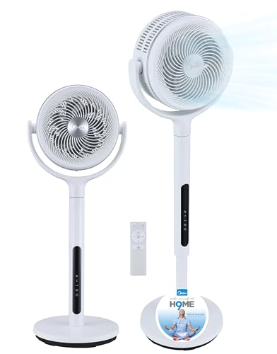MIDEA Ventoinha de pé de 12 velocidades com controlo remoto, ventoinha silenciosa com oscilação de 120º + 135º, ventoinhas com temporizador, filtro e Aspa duplo, fluxo de ar até 24 m