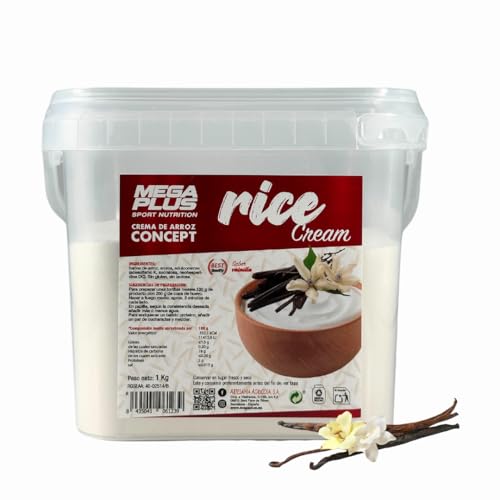Creme de arroz - Mega Plus Concept - Creme de arroz em pó, sem adição de açúcares, alto em carboidratos - sem glúten - sem lactose - 1 kg (1 kg, baunilha)