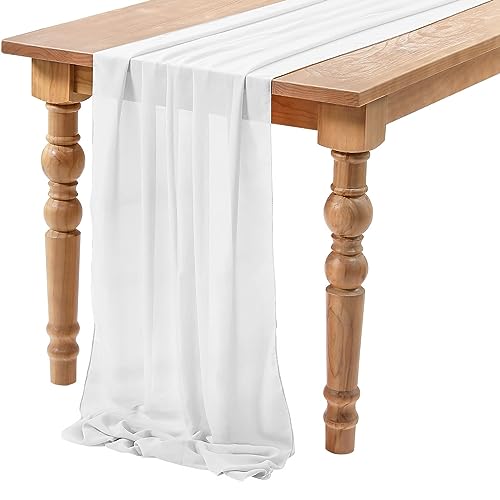 Caminho de mesa de chiffon branco, corredores de casamento romântico 70 x 300 cm, caminho de mesa moderno transparente, decorativo toucador Table Runner lavável para comunhões Natal aniversário (B)