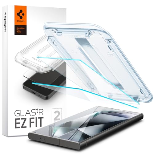 Spigen Glas.tR EZ Fit Protetor de ecrã para Samsung Galaxy S24 Ultra, 2 unidades, instalação fácil, alta definição, dureza 9H, compatível com capa