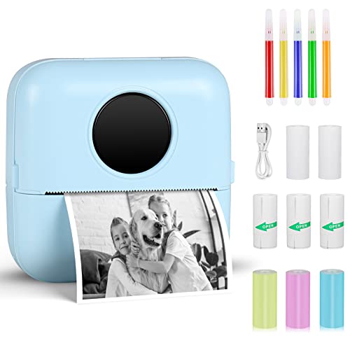GuKKK Mini impressora para telemóvel, impressora fotográfica, portátil impressora térmica, BT sem fios impressora térmica com 8 rolos de papel, para telemóvel impressora fotos, para lista com notas
