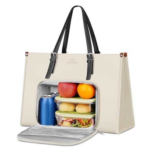 MATEIN Bolsa grande mulher com compartimento isolante para o almoço, bolsa de comida de trabalho para 15,6 portátil impermeável multifuncional Lunch Bag couro PU para presente, universidade e viagens