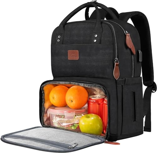MATEIN Mochila portátil almoço, mochila de piquenique com compartimento isolado, bolsa mais fresca de 17" para homens e mulheres, lancheira fria para acampar viagens trabalho, preto