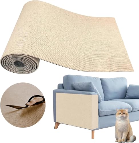 Farnirvana Tapete de raspador para gatos, 200 cm x 40 cm, protetor sofá gatos aranha, cat scratcher, bricolage recortável raspador sofá gatos, para parede, canto e sofá, caqui tapete autocolante para