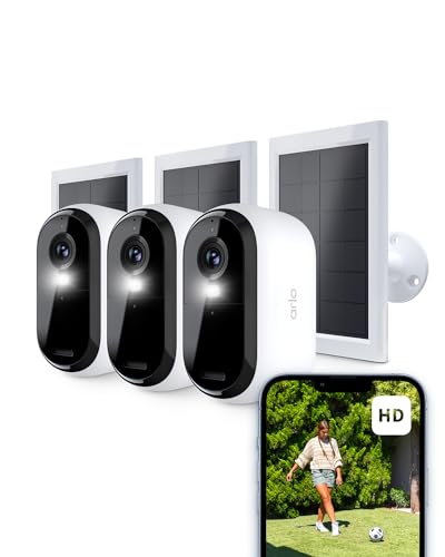 Arlo Essential 2 câmara de vigilância WiFi exterior painel solar (3), HD, câmara de vigilância WiFi interior, sensor de movimento, alarme para casa, teste de arco seguro incluído, 3 câmaras, brancas