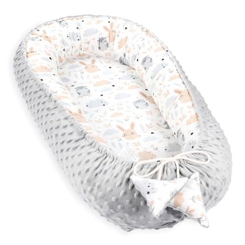 Totsy Baby Ninho de bebé recém-nascido 90 x 50 cm, redutor de berço de colecho Minky Winter quente boné ideal para moisés, gôndola e viagem coruja cinzento