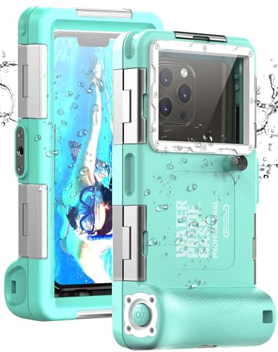 Capa impermeável universal IPX8 para mergulho profissional 15 M, compatível com iPhone, Samsung, Xiaomi - capa estanque para snorkel, surf e fotografia subaquática (verde-azulado)