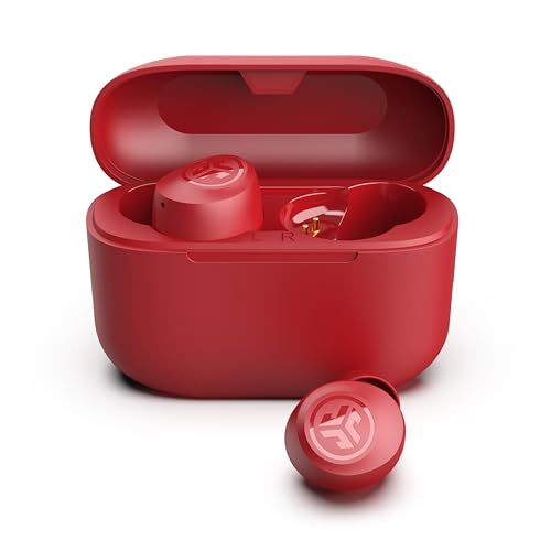 JLab Go Air Pop Auriculares sem fios Bluetooth, Wireless Earbuds 35 horas desempenho com caixa de carregamento - Auriculares Bluetooth sem fios com microfone, Dual Connect, App, rosa vermelha