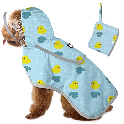 SlowTon Capa de chuva impermeável para cães, capa de chuva transparente de camada dupla com capuz para cães pequenos, médios e grandes, poncho para cães com faixa refletora