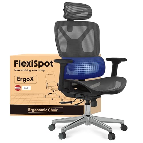FLEXISPOT ErgoX Cadeira de escritório ergonómica com suporte lombar, encosto 5D, apoio de braços 3D, almofada respirável, inclinação de 135°, mesa ajustável, cadeira de secretária, cinzento
