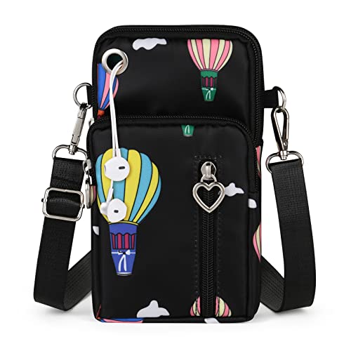 Aucuu - Bolsa de ombro pequena mulher de nylon, bolsa de telemóvel para mulher, com porta para auriculares para telemóveis e alça ajustável, guardar telemóvel de até 7"