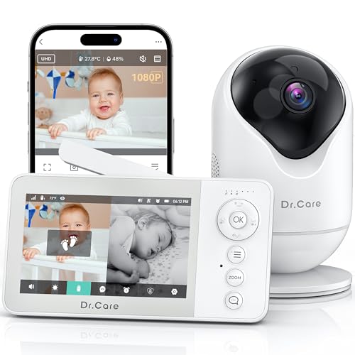Dr.Care VistaView Lite RB Smart WiFi Câmara de vigilância para bebé com App móvel, ecrã dividido de 4" 720P e câmara 1080P, visão noturna HD, áudio bidirecional, bateria removível de 2500 mAh