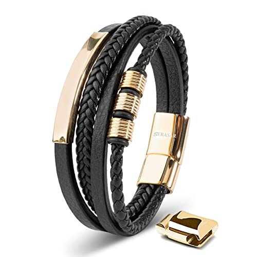 SERASAR Pulseiras de couro premium para homem | fecho seguro de aço inoxidável | três cores | caixa de jóias incluída