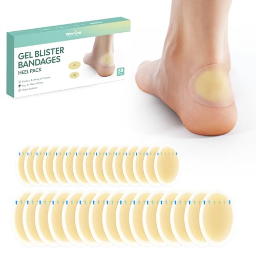 30 peças Blister Patches Heel - Welnove Blister Cushions - Blister Bandages for Heel, Toe & Foot - Blister Pads for Prevention & Recovery - Water Resistant Bandages (Heel Pack)