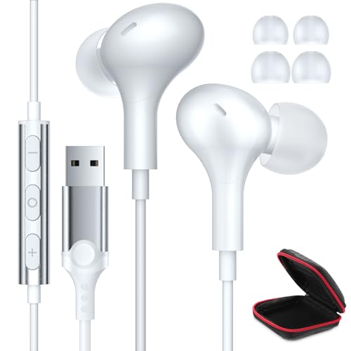 Auriculares PC na orelha com microfone, cancelamento de ruído USB auriculares para portátil, leves auriculares Gaming com controlo áudio função silencioso Headset para escritório transmissão ao vivo