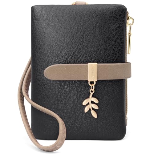 GOUNNU Carteiras de mulher couro PU carteira mulher pequena RFID bloqueio carteiras para mulher com fecho de correr de bolso, carteiras porta-moedas mulher com 7 ranhuras para cartões e pulseira,
