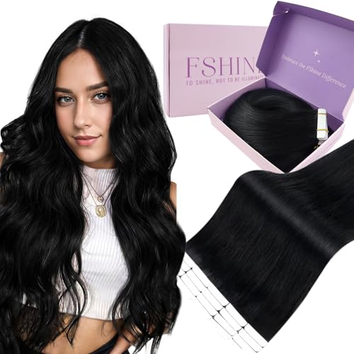 Fshine Autocolantes extensões de cabelo 22 polegadas 55 cm 50 g extensões de cabelo humano liso preto Remy extensões Tape in cabelo humano 20 peças adesivo extensões de cabelo natural cor 1