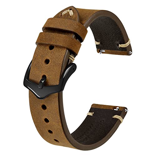 BISONSTRAP Correias de relógio para homem, correias de relógio de couro costuradas à mão, libertação rápida, 18 mm 20 mm 22 mm