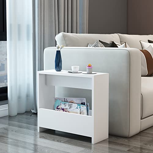 [en.casa] Mesa auxiliar com compartimento para revistas livros mesa de sofá para sala de estar quarto aglomerado 60 x 55 x 20 cm branco