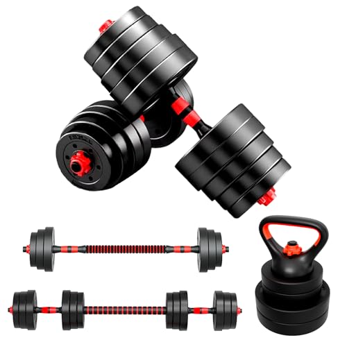 JUPPLIES Conjunto de mangueiras ajustáveis 2 em 1-10 kg 20 kg 40 kg - kit de pesos com barra reta ajustável e antiderrapante - pesos e cordas discos revestidos