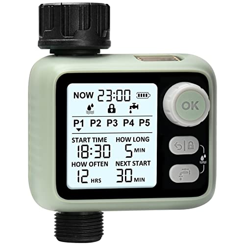 Johgee Temporizador de rega, até 5 programas de rega por dia, programador automático de rega IPX5 automático/manual para jardim, varanda e relva