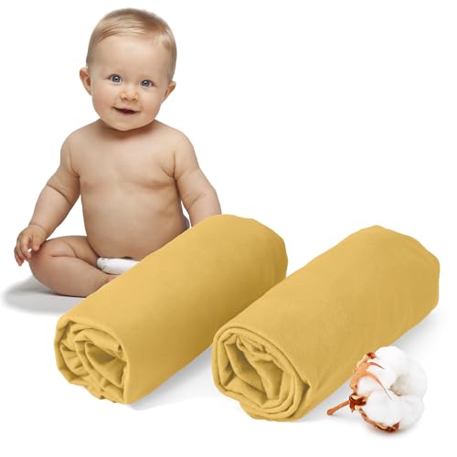 Dreamzie - Conjunto de 2 lençóis berço 60 x 120/70 x 140 algodão ajustáveis - Oeko Tex certificado - amarelo, lençol de baixo berço 60 x 120/70 x 140 algodão 100 %