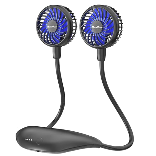 HandFan Ventoinha portátil com decote mini ventilador USB 5000 mAh recarregável, ajustável de 360°, 26 horas de tempo de trabalho para refrigeração pessoal, campismo, viagens, escritório, igreja