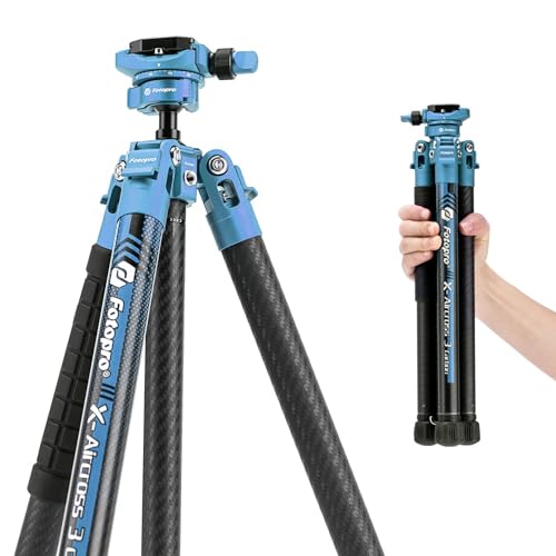 Fotopro Tripé de fibra de carbono de 60 polegadas, cabeça de bola de 360 graus, placa de libertação rápida, tripé de viagem leve, carga máxima de até 17,6 lbs, cor azul