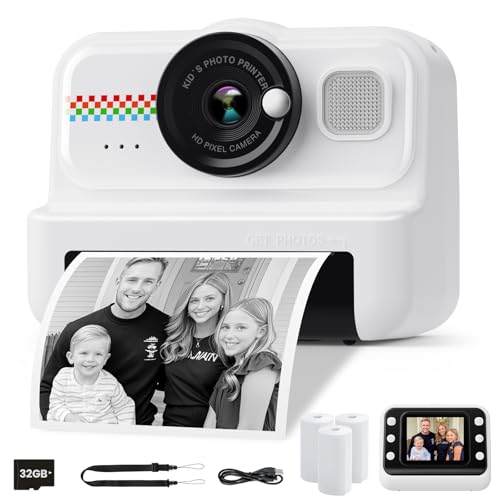 HiMont Câmara fotos infantis instantâneas, HD/1080P câmara instantânea para crianças com cartão de 32 G e papel de impressão, câmara fotos infantis divertidas presentes de brinquedo para crianças de 3