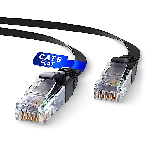 Mr. Tronic Cabo Ethernet Cat 6 de 25 m, cabo de rede plano LAN com conectores RJ45 para internet rápida e fiável - Cat6 com conexão AWG24, Internet UTP CCA (25 m, preto)