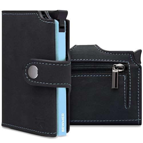 BEWMER Carteira porta-cartões 2 para homem e mulher com porta-moedas | carteira minimalista porta-cartões de crédito (proteção RFID), bilhetes e moedas