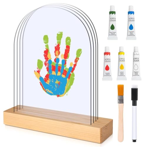 TOGOU2S Kit de impressões de mãos familiares, moldura oval transparente para 4 pegadas de mãos, lembranças familiares DIY, personalizado moldura de lembrança, dia do pai dia da mãe presente