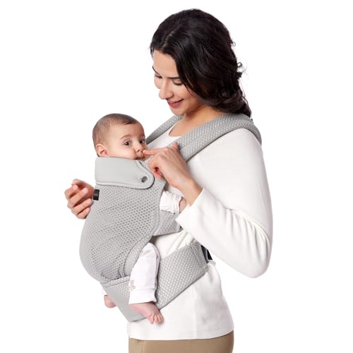 Momcozy Porta-bebés de malha respirável, ergonómico e leve, para bebés de 3,2 a 20 kg, com suporte lombar melhorado, conforto durante todo o dia para criação com mãos livres, ar mesh - cinzento