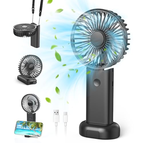 Namouk Ventoinha portátil, ventiladores de mão, mini ventilador pequeno USB recarregável com 3 velocidades ajustáveis, ventilador de secretária dobrável para escritório, viagem (preto)