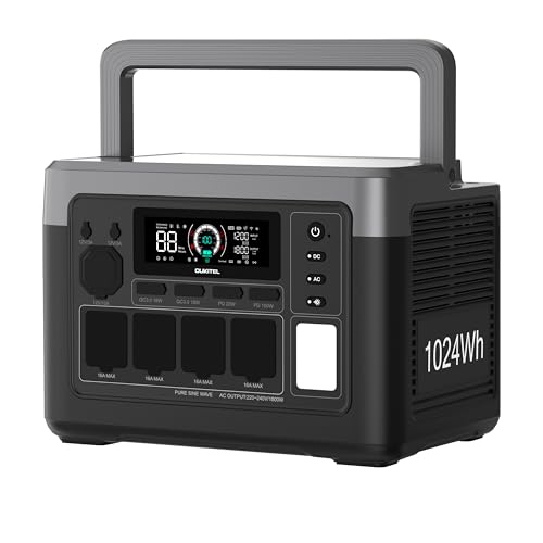 OUKITEL Gerador solar portátil P1000 Plus, bateria LiFePO4 de 1024 Wh, gerador solar de 1800 W, 0-80% em 45 min. Ideal para campismo, autocaravanas e cortes de energia