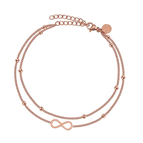 GD GOOD.designs Tornozeleira infinita para mulher I tornozeleira infinita impermeável (22 - 27 cm) em ouro de 18 quilates, prata e ouro rosa I jóias para o tornozelo de mulher com contas