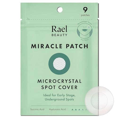 Rael adesivos de grãos, cobertura para manchas milagrosas de microcristal, adesivos hidrocolóides para acne em estágio inicial, com óleo de árvore de chá, para todos os tipos de pele (9 unidades)