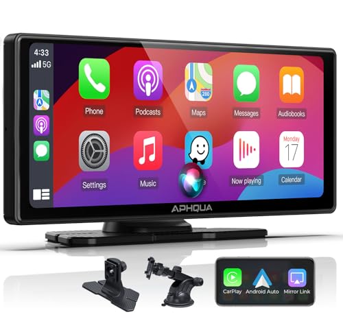 APHQUA A96 Estéreo para carro CarPlay e Android Auto com câmara de reversa 1080p, ecrã portátil IPS de 9,3'' Carplay com ecrã tátil, conectividade Bluetooth, Siri, navegação GPS, espelho Link,