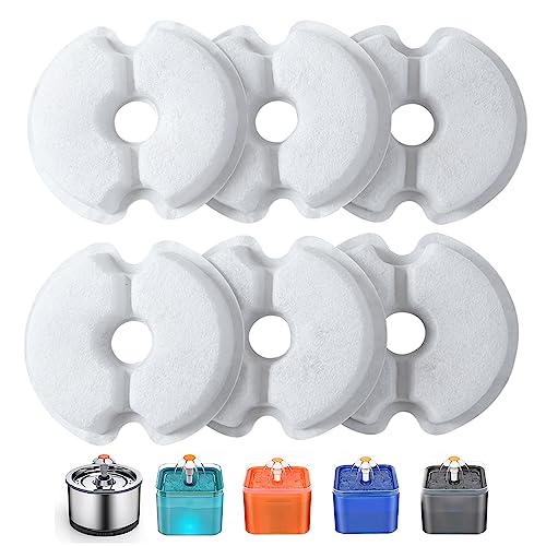 Filtro de fonte de água de 6 peças, Yiupea filtros de substituição para fonte de água de gato 2 L & 2,5 l/67 oz& 84 oz, carbono ativado de algodão e resina com filtro tripla