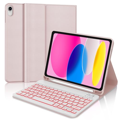 IVEOPPE Teclado para iPad 10 geração 2022/11 geração A16 2025 (10,9/11 polegadas), QWERTY espanhol Ñ, retroiluminado de 7 cores Bluetooth magneticamente capa teclado para iPad 10/11 Gen, rosa