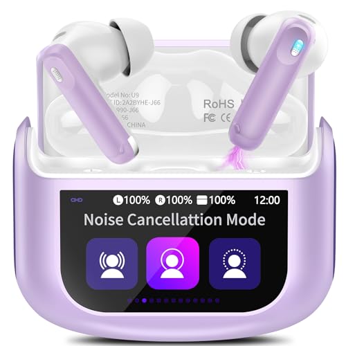 Thunelec Auriculares sem fios sem fios com microfone ANC+ENC com cancelamento de ruído, 48 horas imersivo, graves profundos, roxo