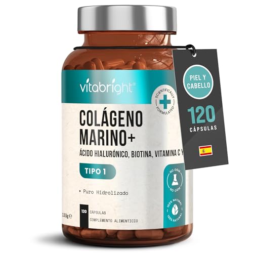 Colageno hidrolizado puro com ácido hial vitamina C, 120 cápsules, peptidos de colagénio bioativo, colagénio marinho hidrolizado puro, VitaBright Collagen/colagénio com ácido hialurónico