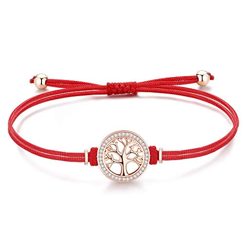 Jrêveinfini Árvore da vida pulseira mulher prata de lei 925 com caixa de presente, presente de Natal aniversário mulher menina, ajustável 16 3 cm